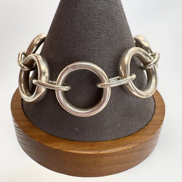 VTG Solid Sterling Silver 925 Circle Link Chain Bracelet Size 8.25" Length - Picture 2 of 10